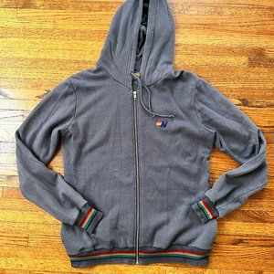 Aviator Nation Rainbow Rib Hoodie in Charcoal / Black - Size L